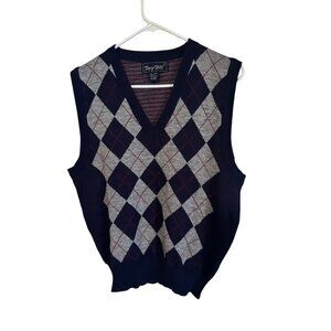 Troy Hill Argyle black gray and red sweater vest size L